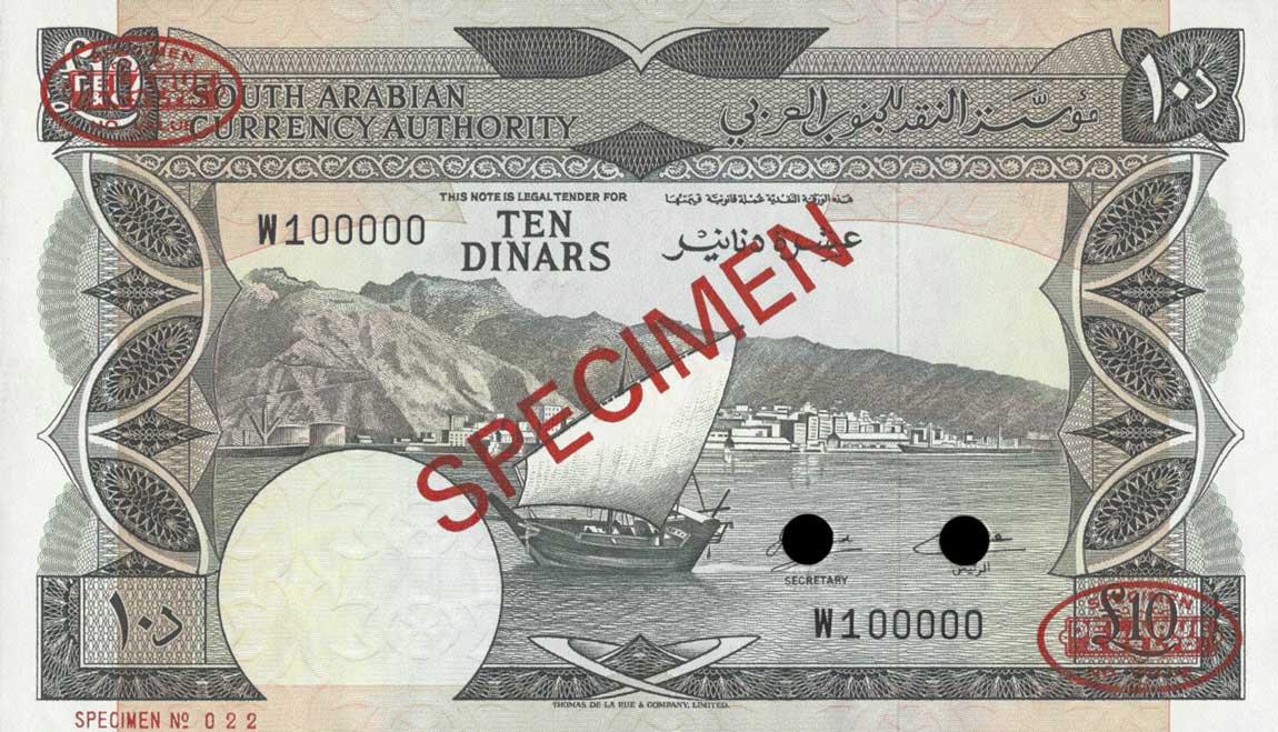 Front of Yemen Democratic Republic p5s: 10 Dinars from 1967