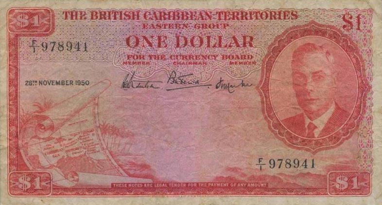 Front of British Caribbean Territories p1: 1 Dollar from 1950