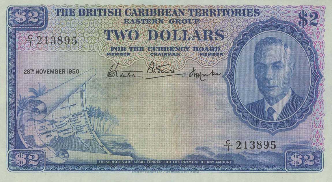 Front of British Caribbean Territories p2: 2 Dollars from 1950