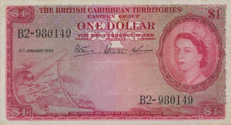 Front of British Caribbean Territories p7a: 1 Dollar from 1953