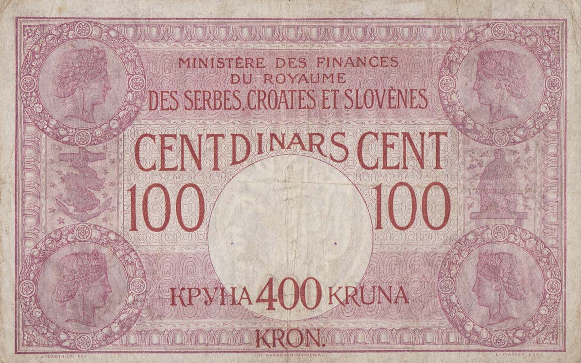 Back of Yugoslavia p19: 400 Kronen from 1919