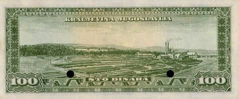 Back of Yugoslavia p35Ds: 100 Dinara from 1943