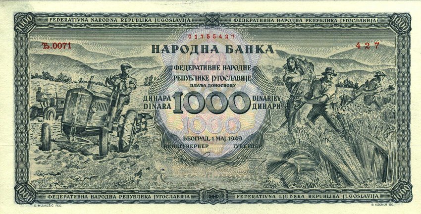 Front of Yugoslavia p67M: 1000 Dinara from 1949