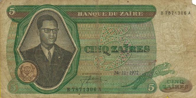 Front of Zaire p20a: 5 Zaires from 1972