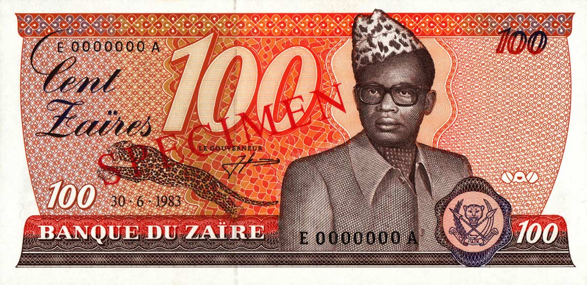 Front of Zaire p29s: 100 Zaires from 1983