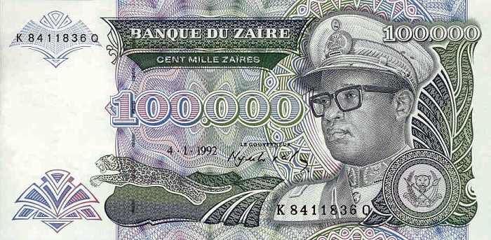 Front of Zaire p41a: 100000 Zaires from 1992