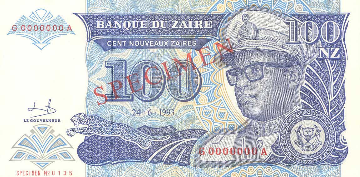 Front of Zaire p58s: 100 Nouveau Zaires from 1993