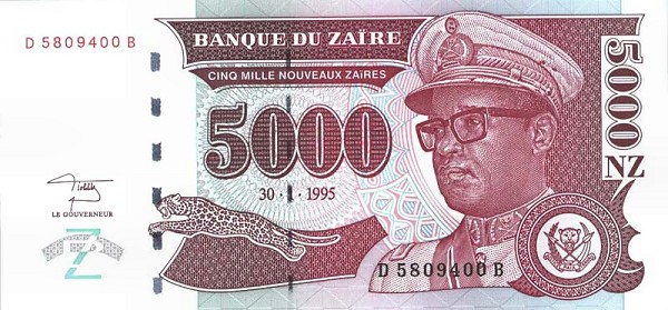 Front of Zaire p68a: 5000 Nouveau Zaires from 1995