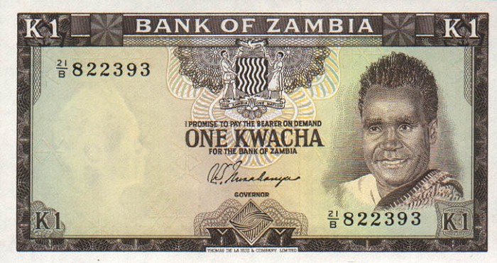 Front of Zambia p10b: 1 Kwacha from 1969