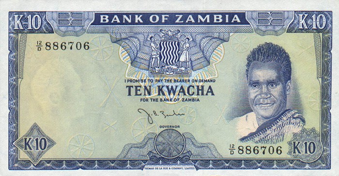 Front of Zambia p12a: 10 Kwacha from 1969