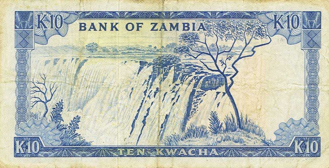 Back of Zambia p12c: 10 Kwacha from 1969