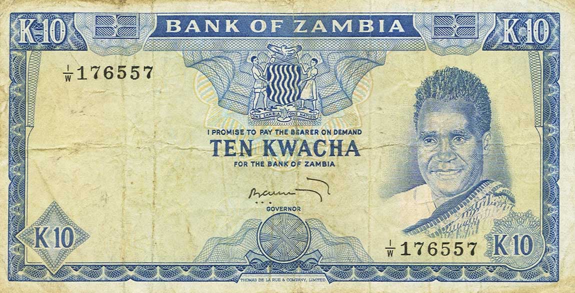 Front of Zambia p12c: 10 Kwacha from 1969