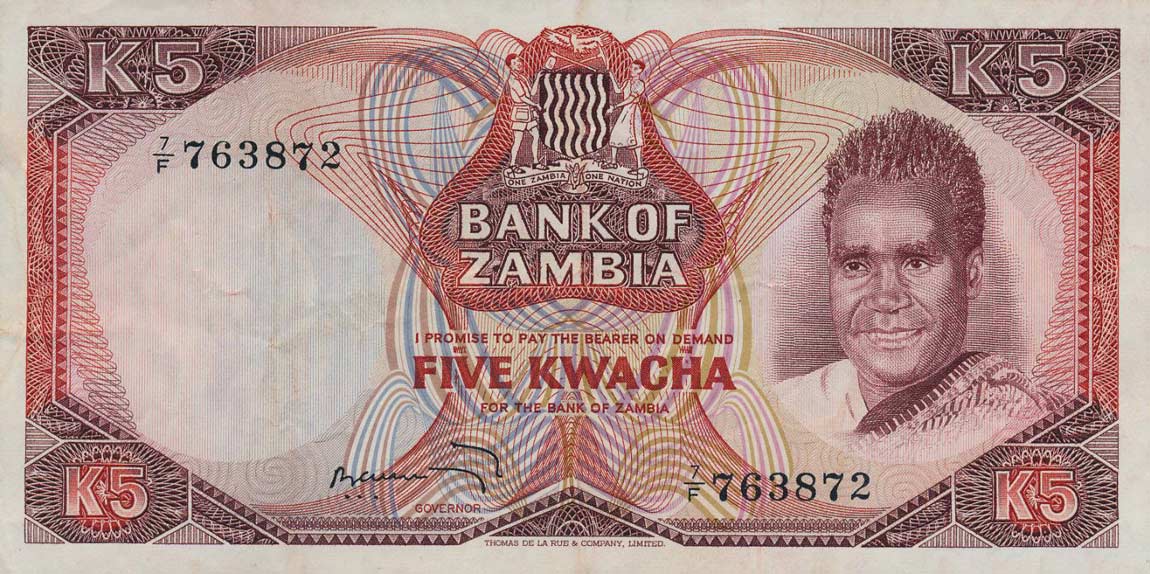 Front of Zambia p15a: 5 Kwacha from 1973