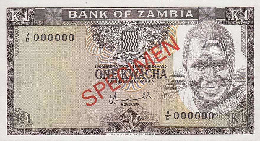 Front of Zambia p19s: 1 Kwacha from 1976