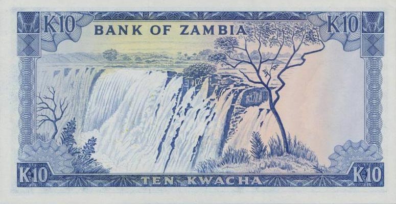 Back of Zambia p22a: 10 Kwacha from 1976