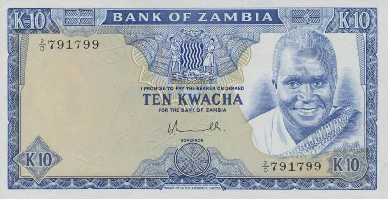 Front of Zambia p22a: 10 Kwacha from 1976
