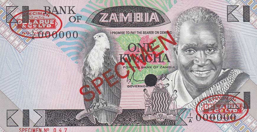 Front of Zambia p23s: 1 Kwacha from 1980