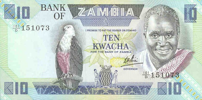 Front of Zambia p26d: 10 Kwacha from 1980
