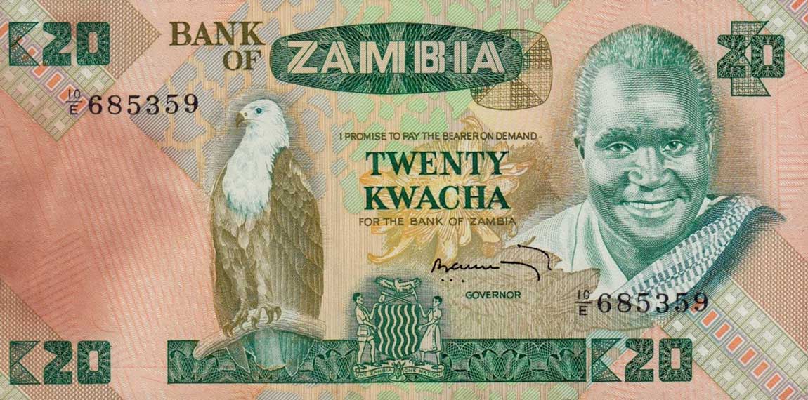 Front of Zambia p27b: 20 Kwacha from 1980