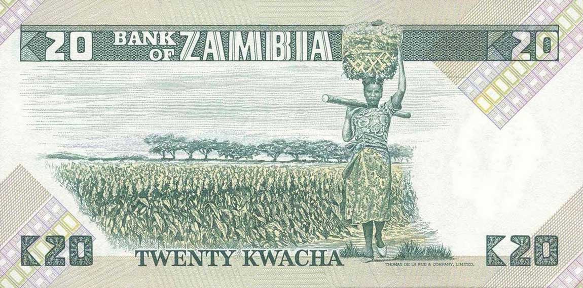 Back of Zambia p27d: 20 Kwacha from 1980