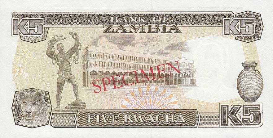 Back of Zambia p30s: 5 Kwacha from 1989
