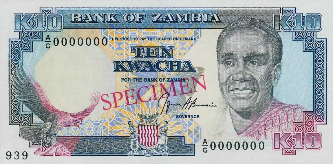 Front of Zambia p31s: 10 Kwacha from 1989