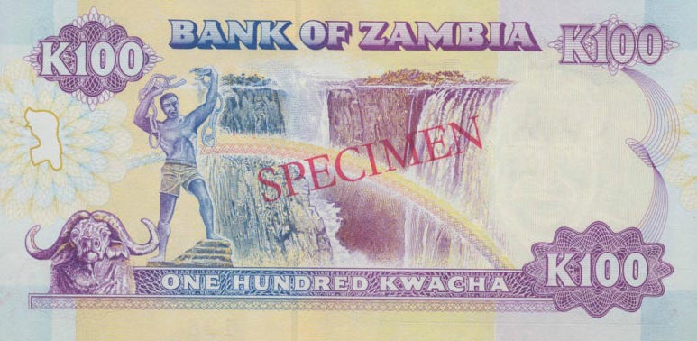 Back of Zambia p34s: 100 Kwacha from 1991