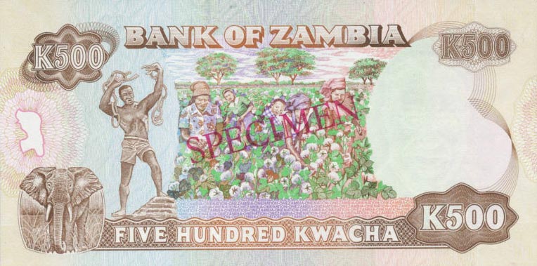 Back of Zambia p35s: 500 Kwacha from 1991