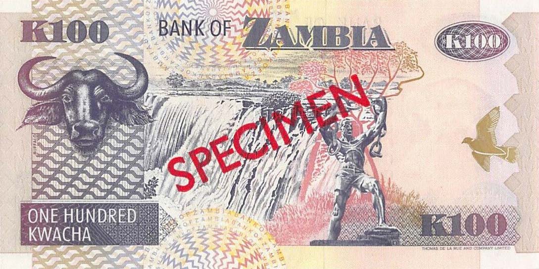 Back of Zambia p38s: 100 Kwacha from 1992