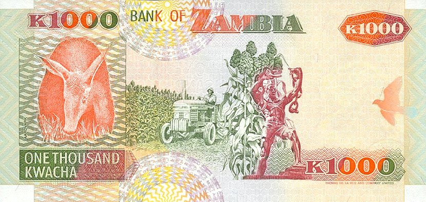 Back of Zambia p40b: 1000 Kwacha from 2001
