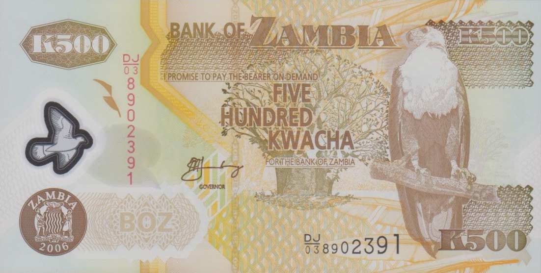 Front of Zambia p43e: 500 Kwacha from 2006