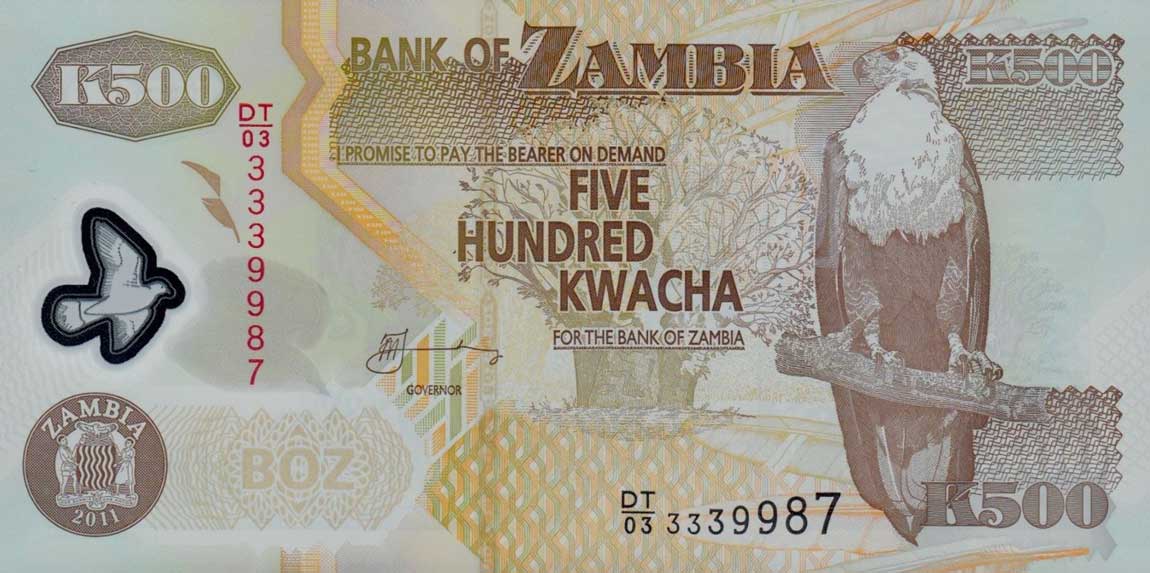 Front of Zambia p43h: 500 Kwacha from 2011