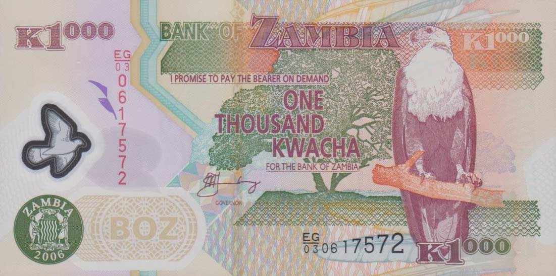 Front of Zambia p44e: 1000 Kwacha from 2006