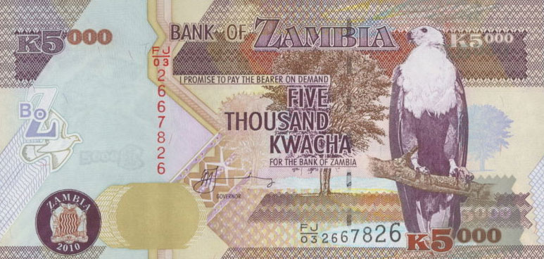 Front of Zambia p45f: 5000 Kwacha from 2010