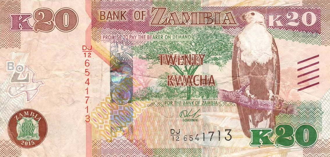 Front of Zambia p59a: 20 Kwacha from 2015