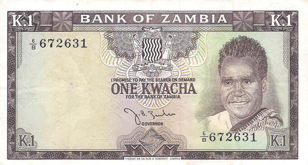 Front of Zambia p5a: 1 Kwacha from 1968