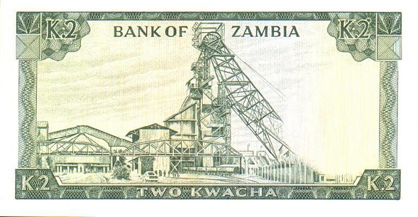 Back of Zambia p6a: 2 Kwacha from 1968