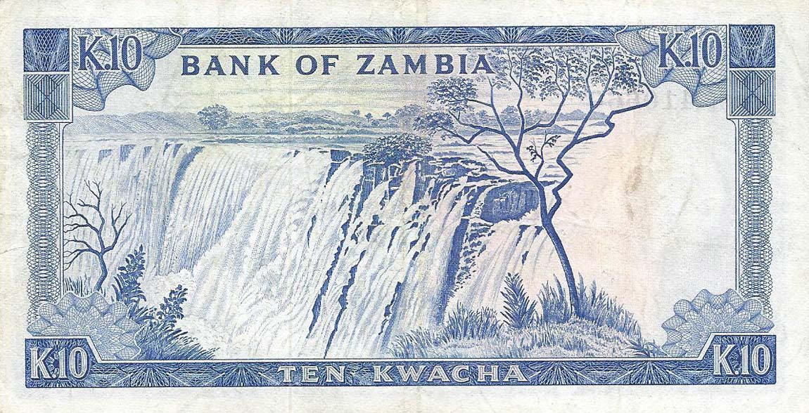 Back of Zambia p7a: 10 Kwacha from 1968