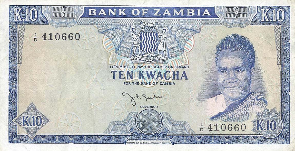 Front of Zambia p7a: 10 Kwacha from 1968