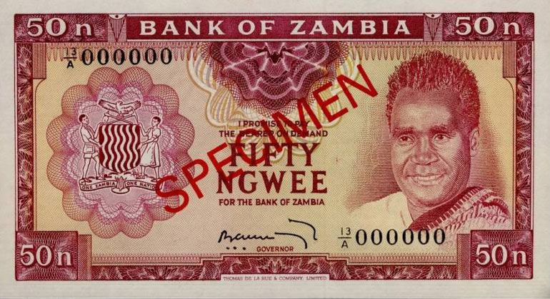 Front of Zambia p9s: 50 Ngwee from 1969