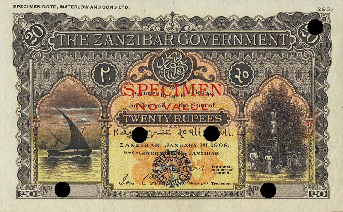 Front of Zanzibar p4s: 20 Rupees from 1908