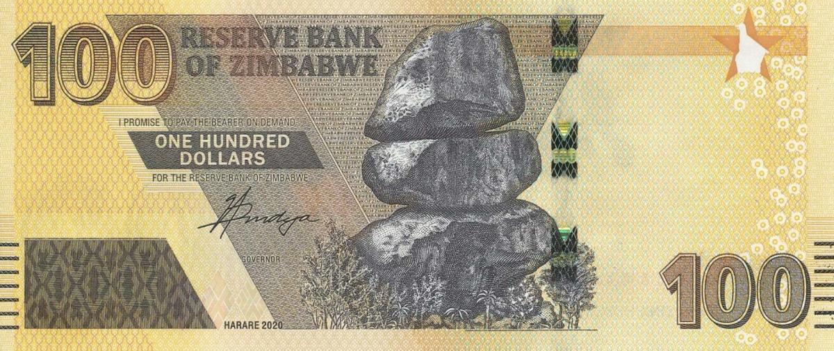 Front of Zimbabwe p106: 100 Dollars from 2020