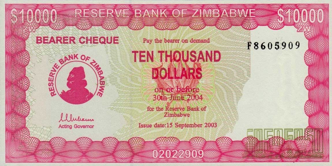 Front of Zimbabwe p22b: 10000 Dollars from 2004