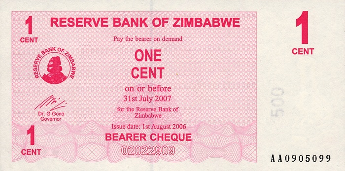 Front of Zimbabwe p33: 1 Cent from 2006