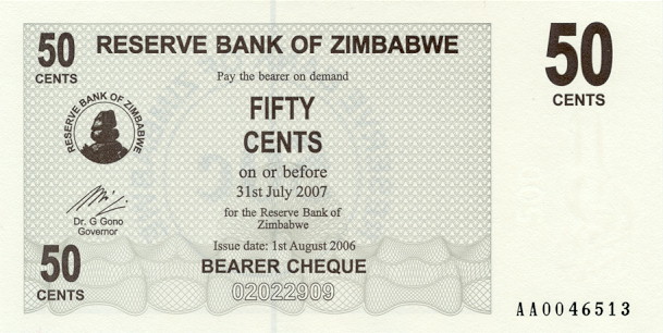Front of Zimbabwe p36: 50 Cents from 2006