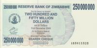 Gallery image for Zimbabwe p59: 250000000 Dollars