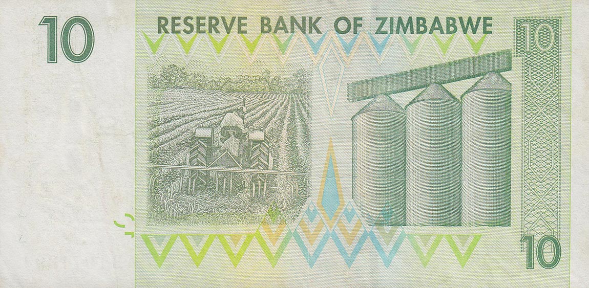 Back of Zimbabwe p67: 10 Dollars from 2007