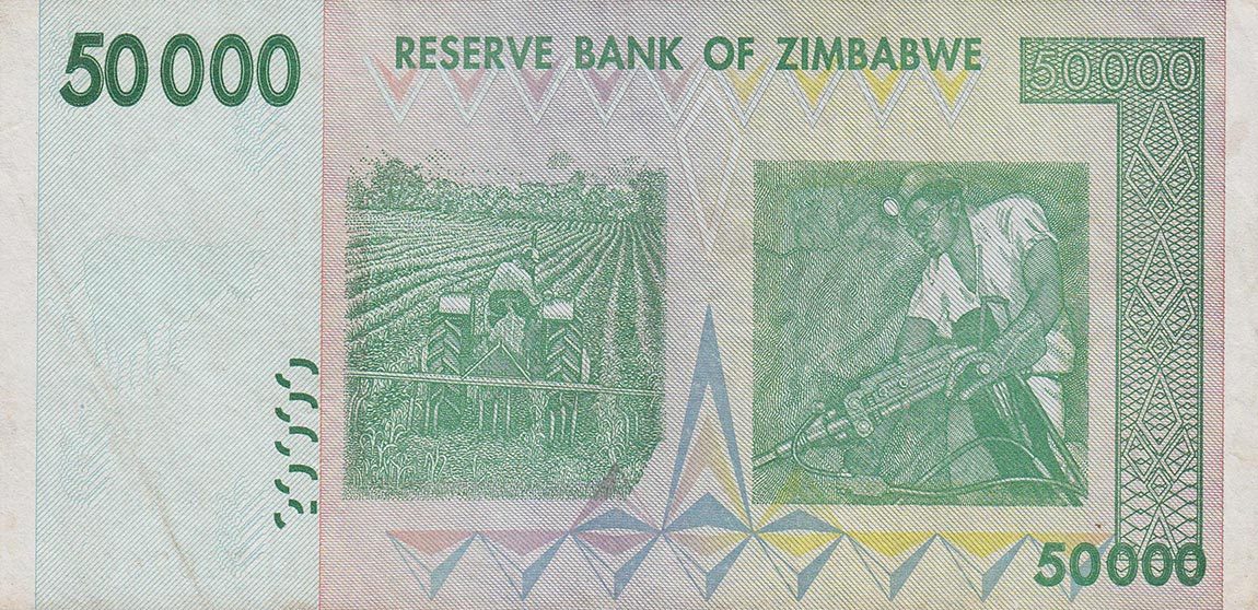 Back of Zimbabwe p74a: 50000 Dollars from 2007