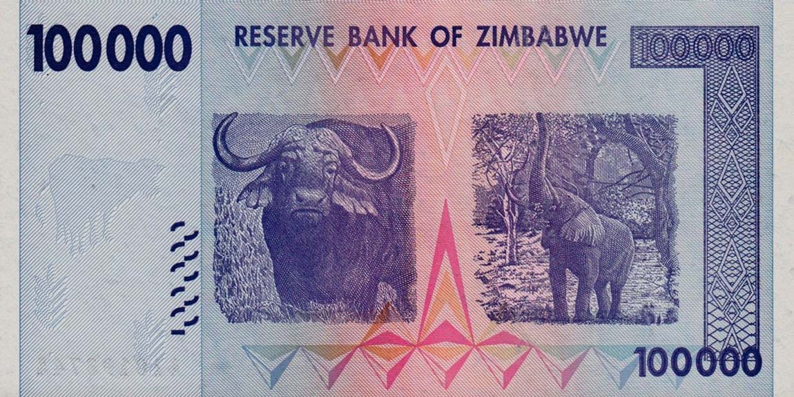 Back of Zimbabwe p75: 100000 Dollars from 2007
