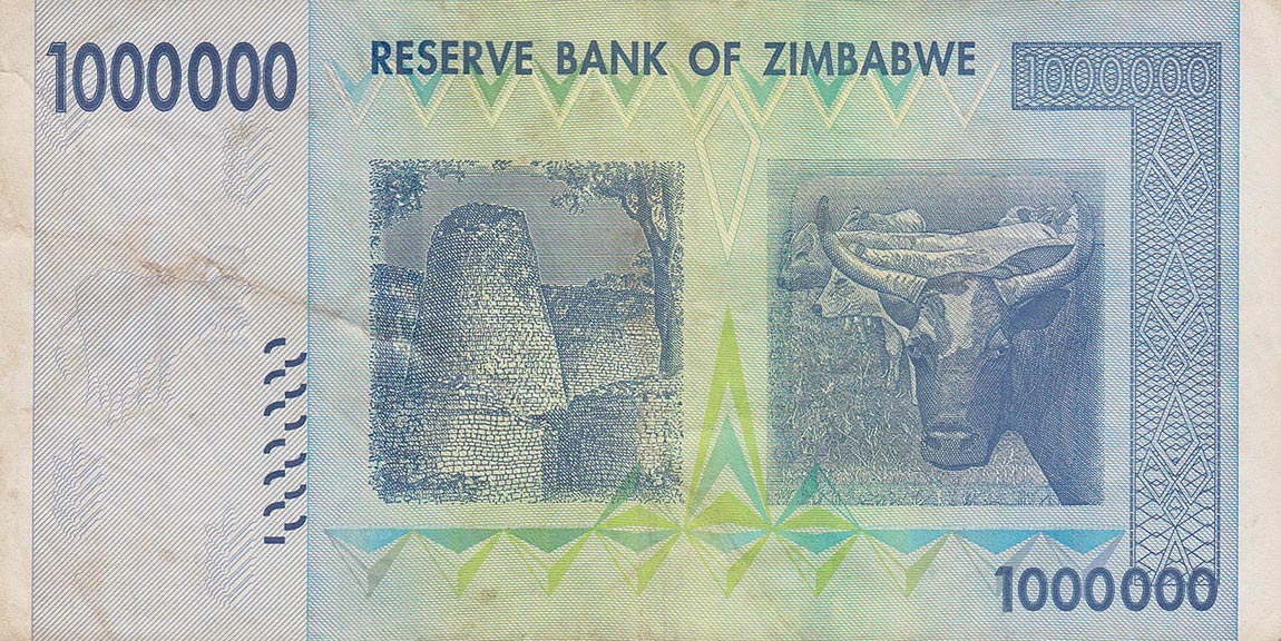 Back of Zimbabwe p77: 1000000 Dollars from 2008